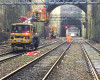 Overhead wires repairs in the cutting approaching Liverpool Lime Street station