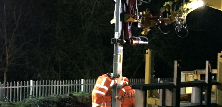 Stantions being put up for electrification of Preston Manchester line